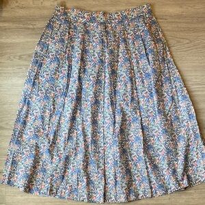 Vintage Liberty of London Blue Floral Pleated A-Line Midi Skirt Size Large
